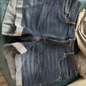 a.n.a Blue Jean Shorts with Frayed Hem and Stretch